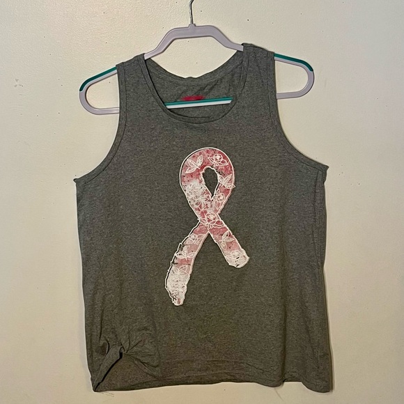 Gray Tank Top with Pink Ribbon Design. NWOT. - Picture 2 of 12